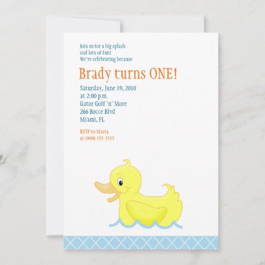 Invitation jaune d'anniversaire du canard 5x7 (Devant)