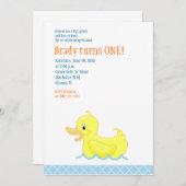 Invitation jaune d'anniversaire du canard 5x7 (Devant / Derrière)