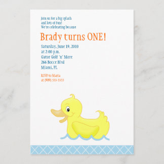 Invitation jaune d'anniversaire du canard 5x7
