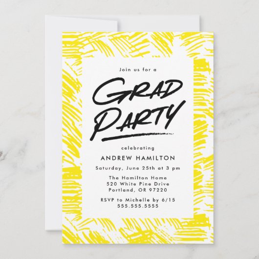 Invitation Jaune | Dashed Photo Graduation Party (Dos)