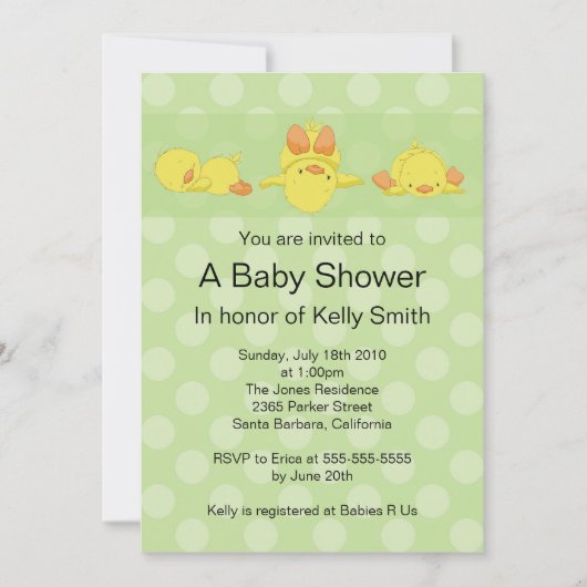 Invitation jaune de baby shower de canard (Devant)