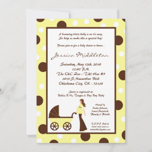 invitation jaune de baby shower de chariot de
