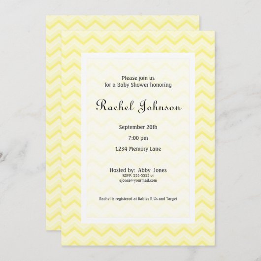 Invitation jaune de baby shower de Chevron (Devant / Derrière)