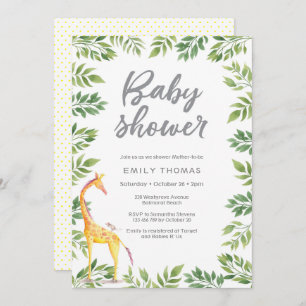 Invitation jaune de baby shower de girafe