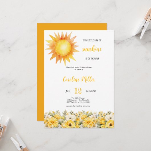 INVITATION JAUNE DE LA FILLE DU SOLEIL BABYSHOWE (Devant/Arrière en situation)
