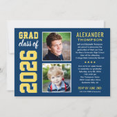 Invitation Jaune de la marine moderne Deux photos de la fête (Devant)