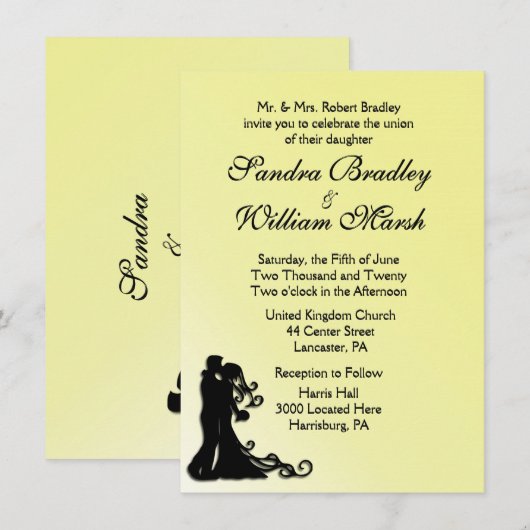 Invitation Jaune de mariée et de mariée (Devant / Derrière)