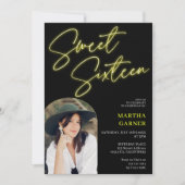 Invitation Jaune de néon script joyeux arche photo Sweet 16 (Devant)