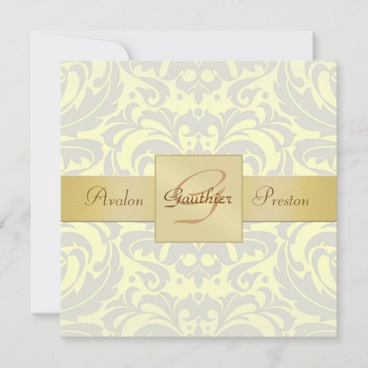 Invitation jaune de ruban d'or de monogramme de (Devant)