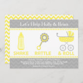 Invitation Jaune d'invitation de baby shower - secousse, (Devant / Derrière)