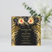 Invitation Jaune d'or noir Hibiscus Tropical Floral Party (Debout devant)