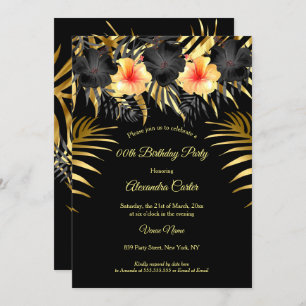 Invitation Jaune d'or noir Hibiscus Tropical Floral Party