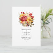 Invitation Jaune doré et rouge à lèvres Mariage Floral (Debout devant)