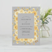 Invitation Jaune Doré Raffiné Fleurs de Mariage (Debout devant)