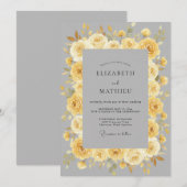 Invitation Jaune Doré Raffiné Fleurs de Mariage (Devant / Derrière)