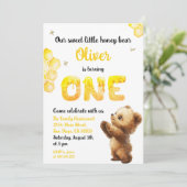 Invitation Jaune doux premier anniversaire Ours de miel (Debout devant)