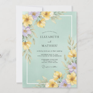 Invitation Jaune écume de mer Fleur de pervenche Eucalyptus M