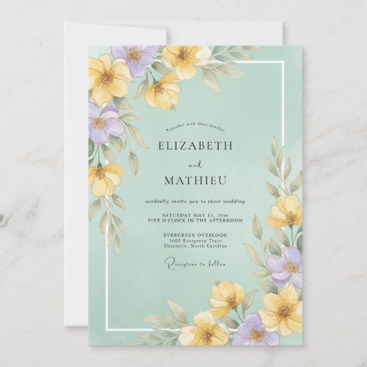 Invitation Jaune écume de mer Fleur de pervenche Eucalyptus M (Devant)