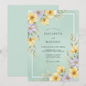 Invitation Jaune écume de mer Fleur de pervenche Eucalyptus M (Devant / Derrière)