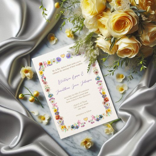 Invitation Jaune Elégance Fleur sauvage Floral Mariage