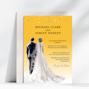 Invitation Jaune Élégant Mariage Traditionnel de la Mariée et
