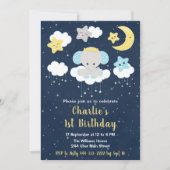 Invitation Jaune éléphant et bleu marine fête d'anniversaire (Devant)