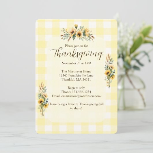 Invitation Jaune En vichy Chute Tournesol Thankgiving (Debout devant)