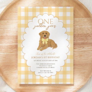 Invitation Jaune En vichy un an d'or 1er anniversaire chiot