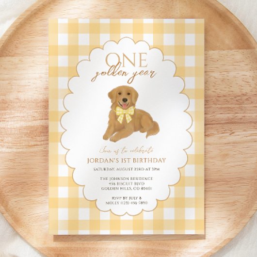 Invitation Jaune En vichy un an d'or 1er anniversaire chiot