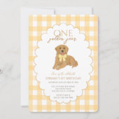 Invitation Jaune En vichy un an d'or 1er anniversaire chiot (Devant)