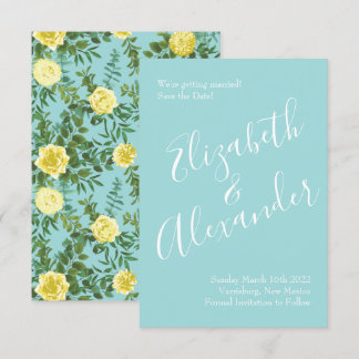 Invitation Jaune et Aqua Vintage Ressort Mariage Floral