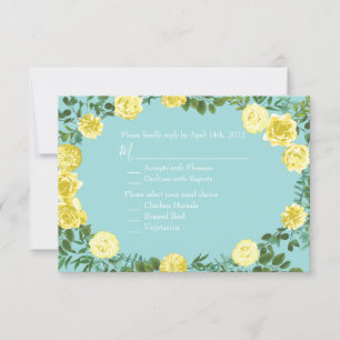 Invitation Jaune et Aqua Vintage Ressort Mariage Floral