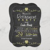 Invitation Jaune et Blanc Chalkboard Retraite Party (Devant / Derrière)