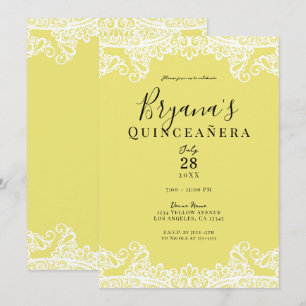 Invitation Jaune et blanc dentelle élégant Fête de Quinceañer