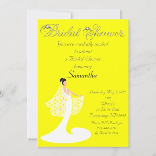 Invitation jaune et blanche de Fête de la mariée (Devant)