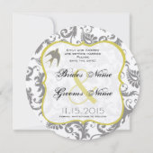 Invitation Jaune et gris damassé vintage oiseau (Dos)