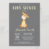 Jaune et gris d'invitation de baby shower de
