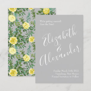 Invitation Jaune et gris Vintage Élégant Mariage floral