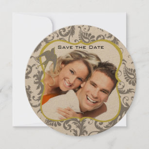 Invitation Jaune et gris Vintage Oiseau Damas