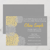 Invitation jaune et grise de baby shower de dahlia (Devant / Derrière)