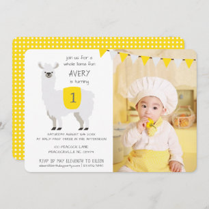 Invitation Jaune et ivoire Cute Llama Anniversaire de enfant 