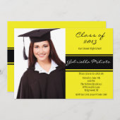 Invitation jaune et noire d'obtention du diplôme (Devant / Derrière)
