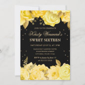 Invitation Jaune et or Roses Floral Sweet 16 (Devant)