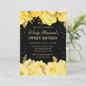 Invitation Jaune et or Roses Floral Sweet 16 (Debout devant)