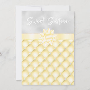 Invitation Jaune et perles touffues argentées Sweet Sixteen