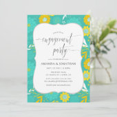 Invitation Jaune et Turquoise fête d'engagement floral (Debout devant)