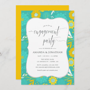Invitation Jaune et Turquoise fête d'engagement floral