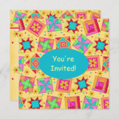 Invitation Jaune et Turquoise Sunny Patchwork Quilt Block Art (Devant / Derrière)