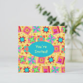 Invitation Jaune et Turquoise Sunny Patchwork Quilt Block Art (Debout devant)
