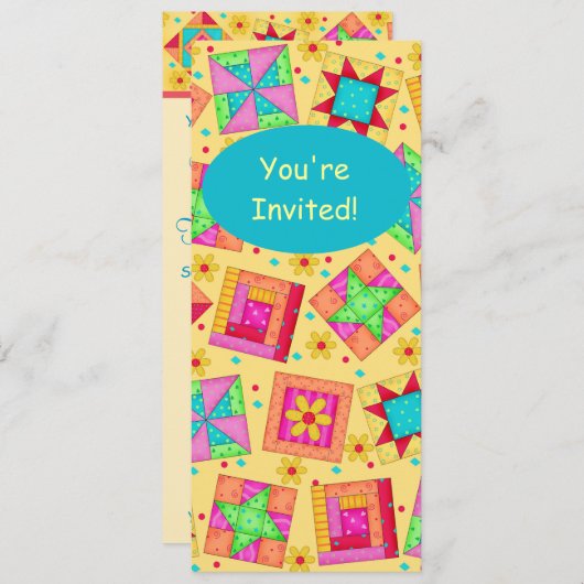 Invitation Jaune et Turquoise Sunny Patchwork Quilt Block Art (Devant / Derrière)